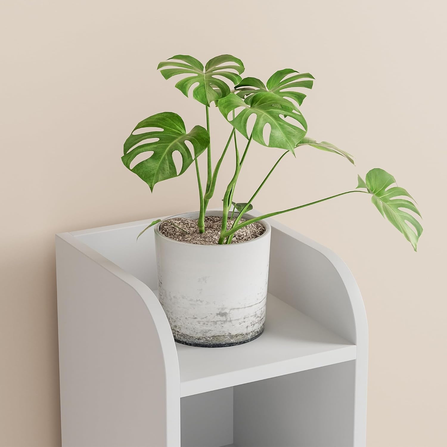 Small Bathroom Storage Corner Floor Cabinet with Door and Shelves, Beside The Toilet Paper Stand for Skinny, Narrow Toilet Paper Cabinet, 7.9" D x 7.1" W x 35.4" H, White