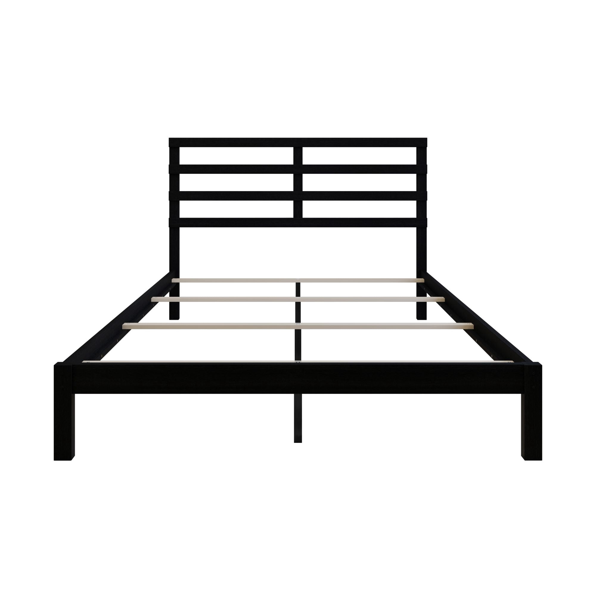Home Design Winona Twin Wood Panel Bed Frame with Slatted Headboard and Sturdy Legs, Black, Easy Assembly