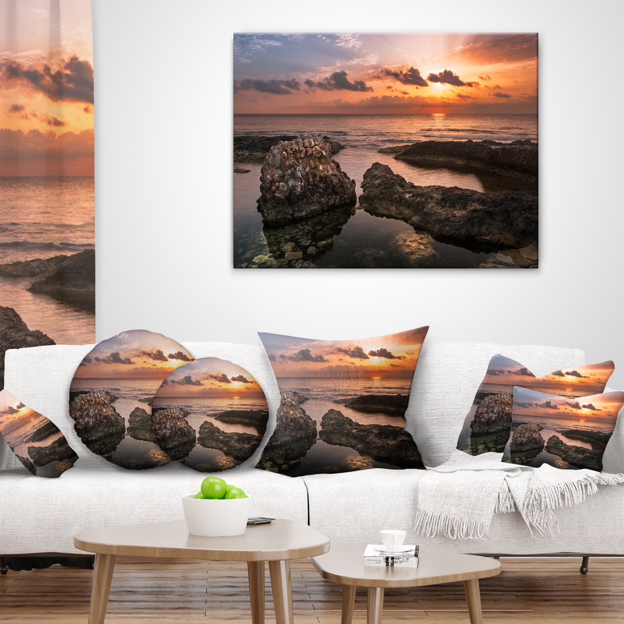 Designart Yellow Sun over Ancient Ruins - Oversized Beach Throw Pillow - 12x20