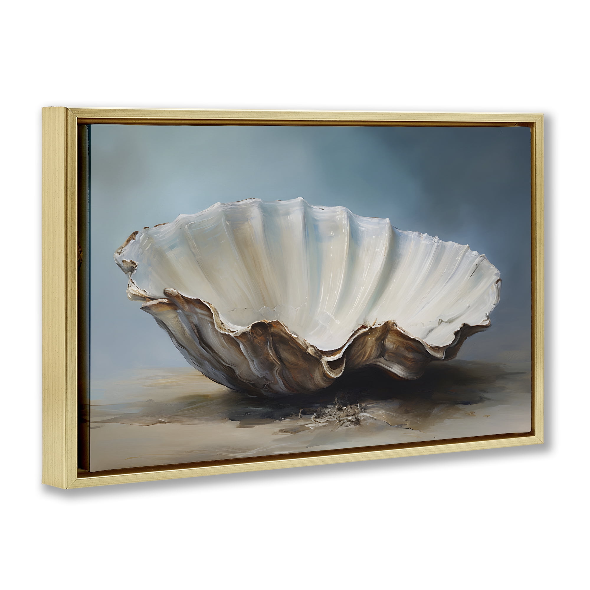 Stupell Industries Neutral Beach Seashell Nautical & Beach Painting Gold Floater Framed Canvas Art Print Wall Art, 31 x 21