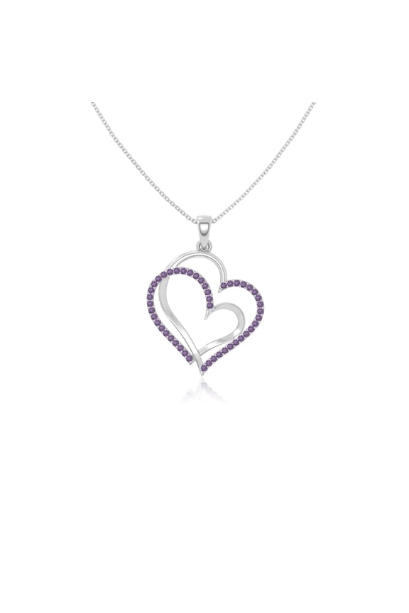Natural Amethyst Heart in Heart Pendant Necklaces for Women in Sterling Silver, February Birthstone Jewelry Gifts for Her Birthday, Wedding Anniversary, Graduation, Christmas, Mothers Day, Valentines