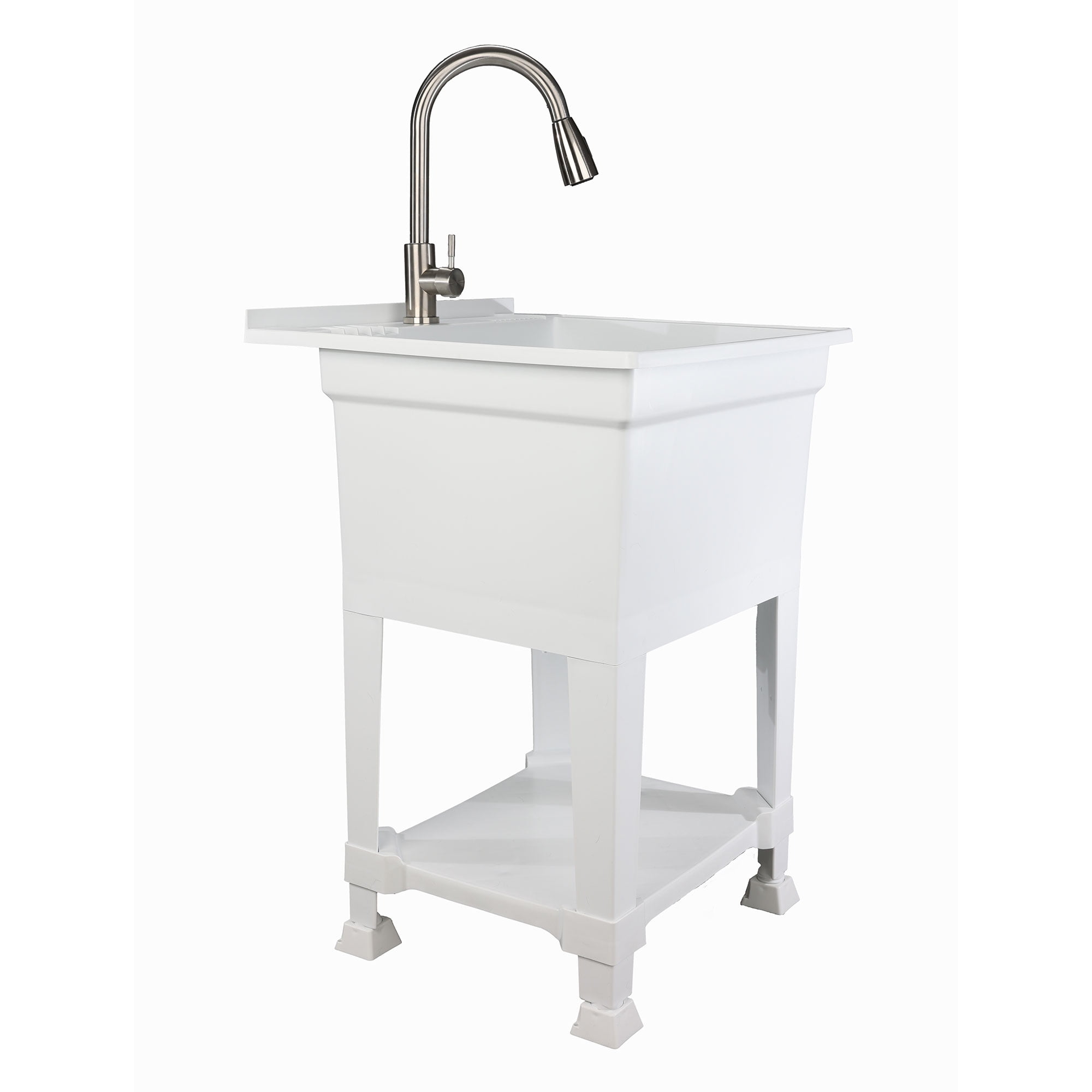 UTILITYSINKS Plastic 24" Freestanding Compact Workshop Utility Sink, White