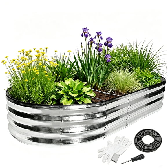 6x3x1 ft Galvanized Raised Garden Bed Kit, Oval Style Open-Bottom Design Outdoor Planter Box for Vegetables,Herbs & Flowers