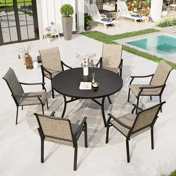 Sophia & William 7 Pieces Outdoor Patio Dining Set with Textilene Chairs & Metal Table for 6