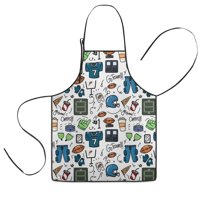 Blue Football Game Icons Pattern Kids Aprons for Girls and Boys,Adjustable Neck Strap Toddler Aprons for Kids Cooking Baking