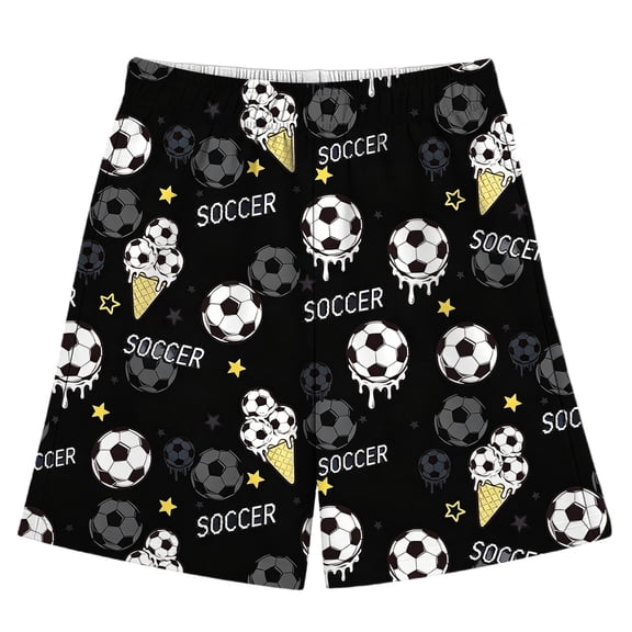 Angala Kids Shorts Elastic Waist Soccer Print Running Shorts Summer Comfortable Stretch Soccer Sports Casual Child Shorts Size 2-3 Years Black