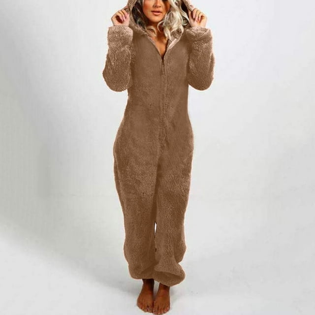 Combinaison Pyjama à Capuche à Manches Longues pour Femmes, Décontractée, Chaude pour l'Hiver, Tenue de Nuit