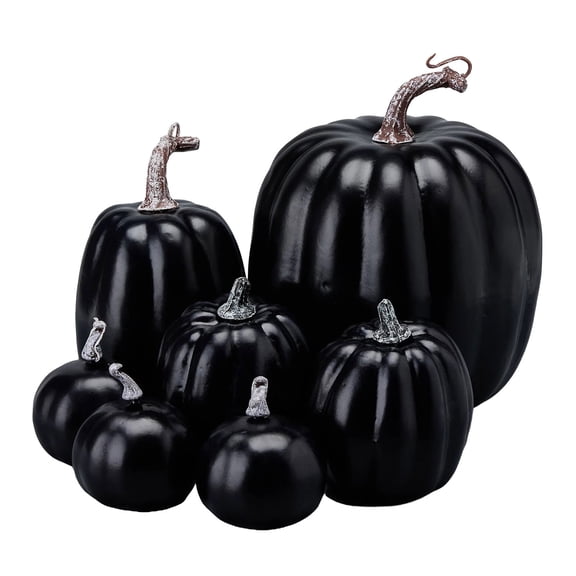 Offer Countdown! 7 Piece Black Pumpkins Assorted Sizes Artificial Foam Pumpkin Halloween Fall Thanksgiving Desktop Garden Decor