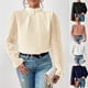 thumbnail image 3 of Elegant Blouse White Women's Shirt 2024 New Half High Neck Spliced Wave Pattern Chiffon Long sleeved Top Office Lady, 3 of 5