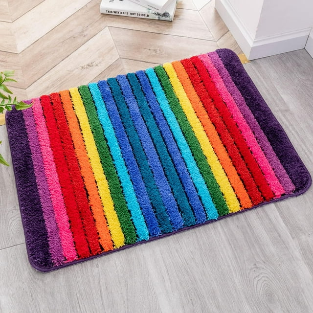 Alfombra de baño NIENLCIP con rayas arcoíris, 19 x 27 cm, supersuave y absorbente