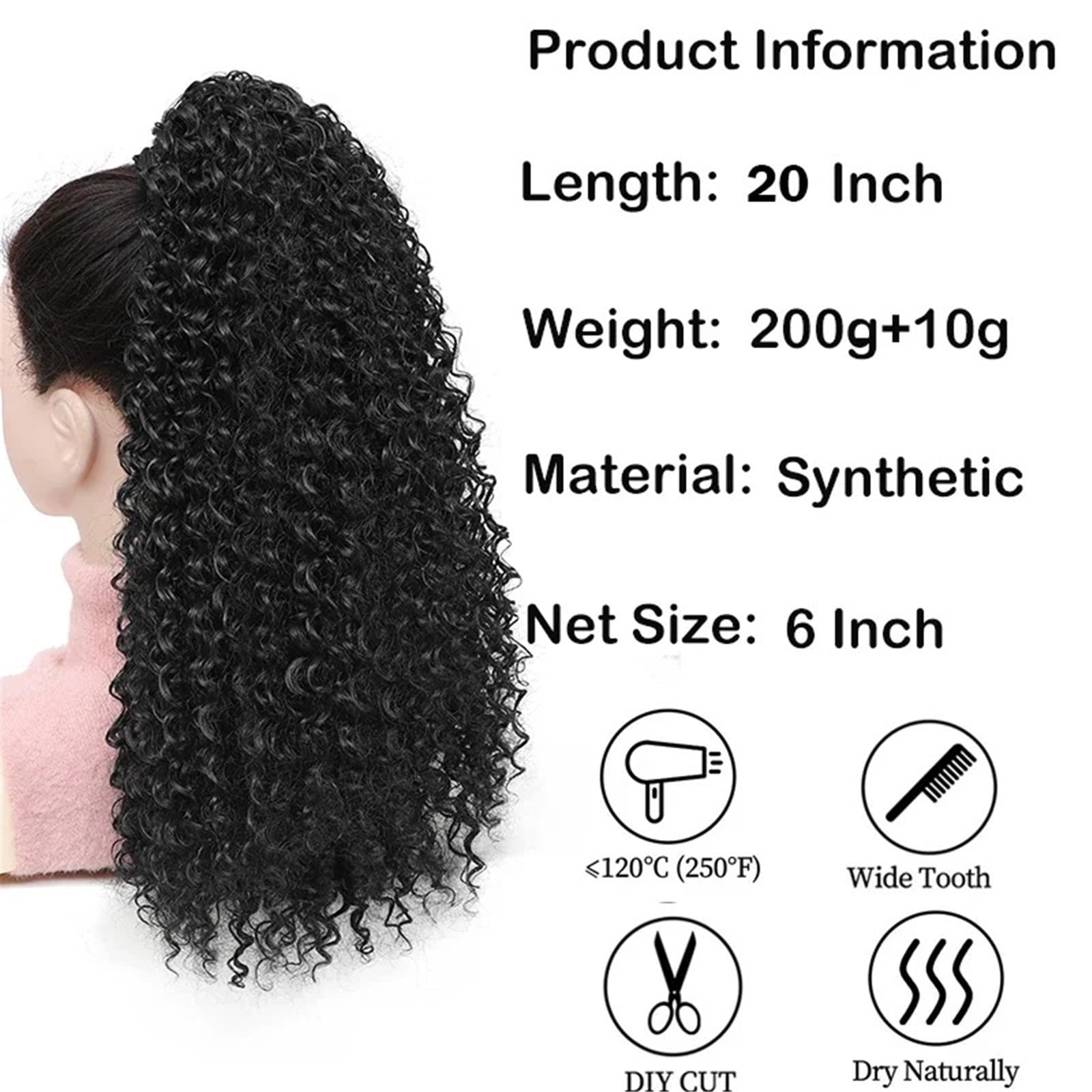 Long Kinky Curly Drawstring Ponytail Extension for Women Afro Puff Curly Pony Tail Hair