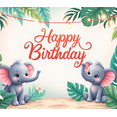 thumbnail image 3 of Happy Birthday Banner Elephant Decoration Tropical Leaves Polyester Material for Kids Party Animal Theme Birthday Celebration, 3 of 7
