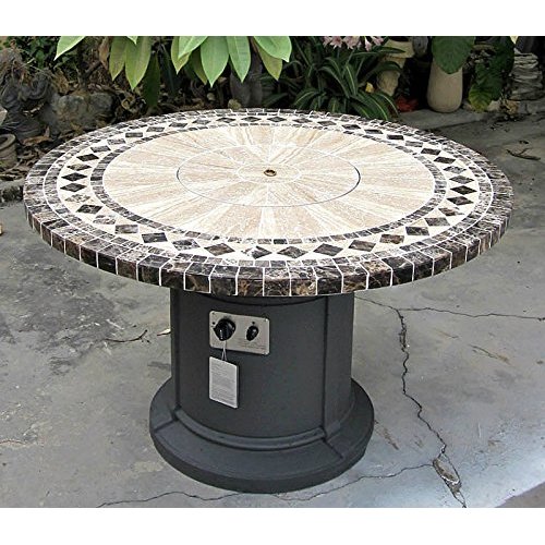 Gas Fireplace Fire Pit Outdoor, Marble Mosaic Inlay 48" Table, Patio