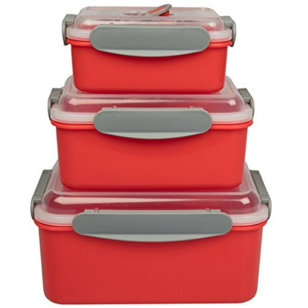 Microwave Food Storage Containers- Set of 3 Nesting Microwave Cookware Meal Prep Containers w Locking Steam Vent Lids- BPA Free, Fridge and Freezer (Best Microwave Cooking Containers)