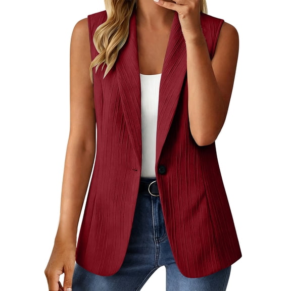 Olyvenn Womens Notch Lapel Single Button Sleeveless Blazer Vest, Mid Length Straight Cut Side Hand Pockets Tailored Fit Wine XL