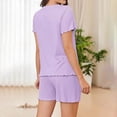 thumbnail image 4 of felwors Womens Pajamas 2 Piece Ribbed Knit Pjs Short Sleeve Sleepwear Set Summer Soft Pajamas Set Casual Lounge Sets Purple, M, 4 of 5