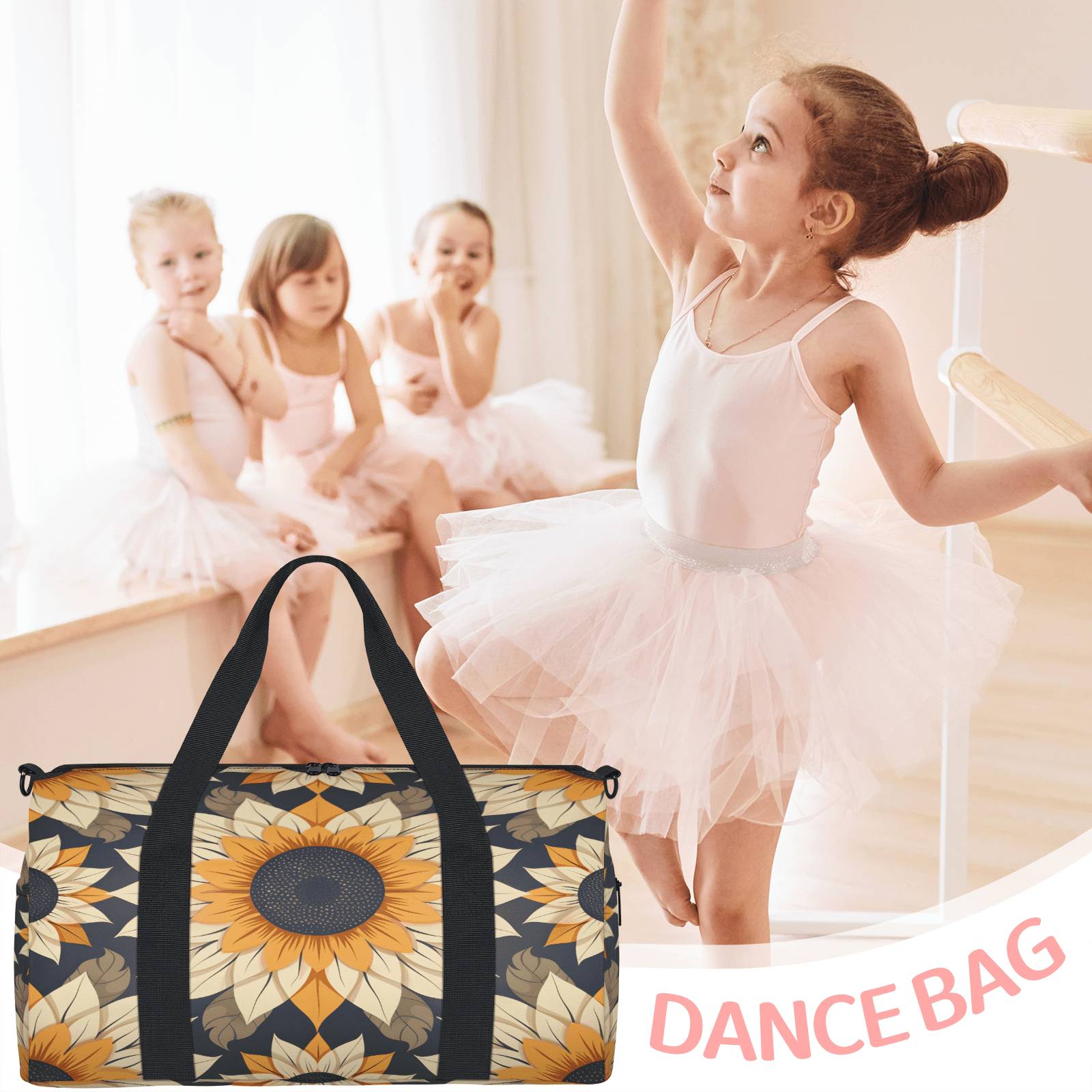 Herdesigns Sunflower Gym Bag for Women, Duffle Bag for Travel Sport, Flower Lightweight Waterproof Carry on Weekender Dance Yoga Workout Bags