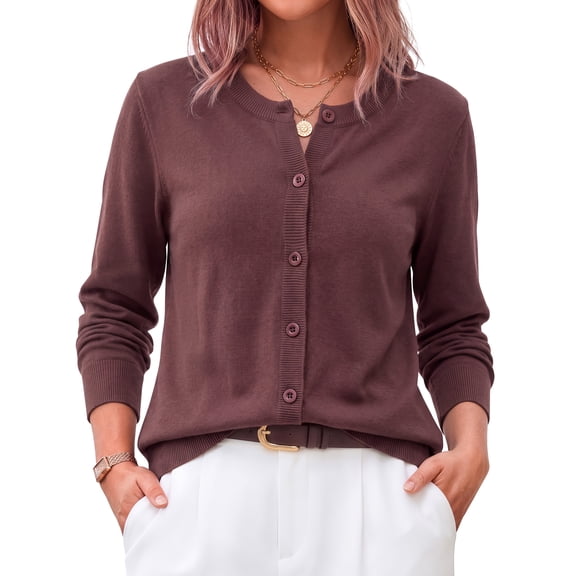 Fantaslook Crew Neck Knit Cardigan Sweaters for Women Button Front Sweater Tops Business Casual Fall Outfits