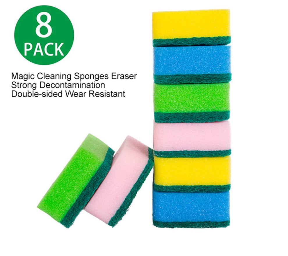 8Pcs MultiUse Heavy Duty Scrub Sponge Extra Thin Magic Cleaning Sponge