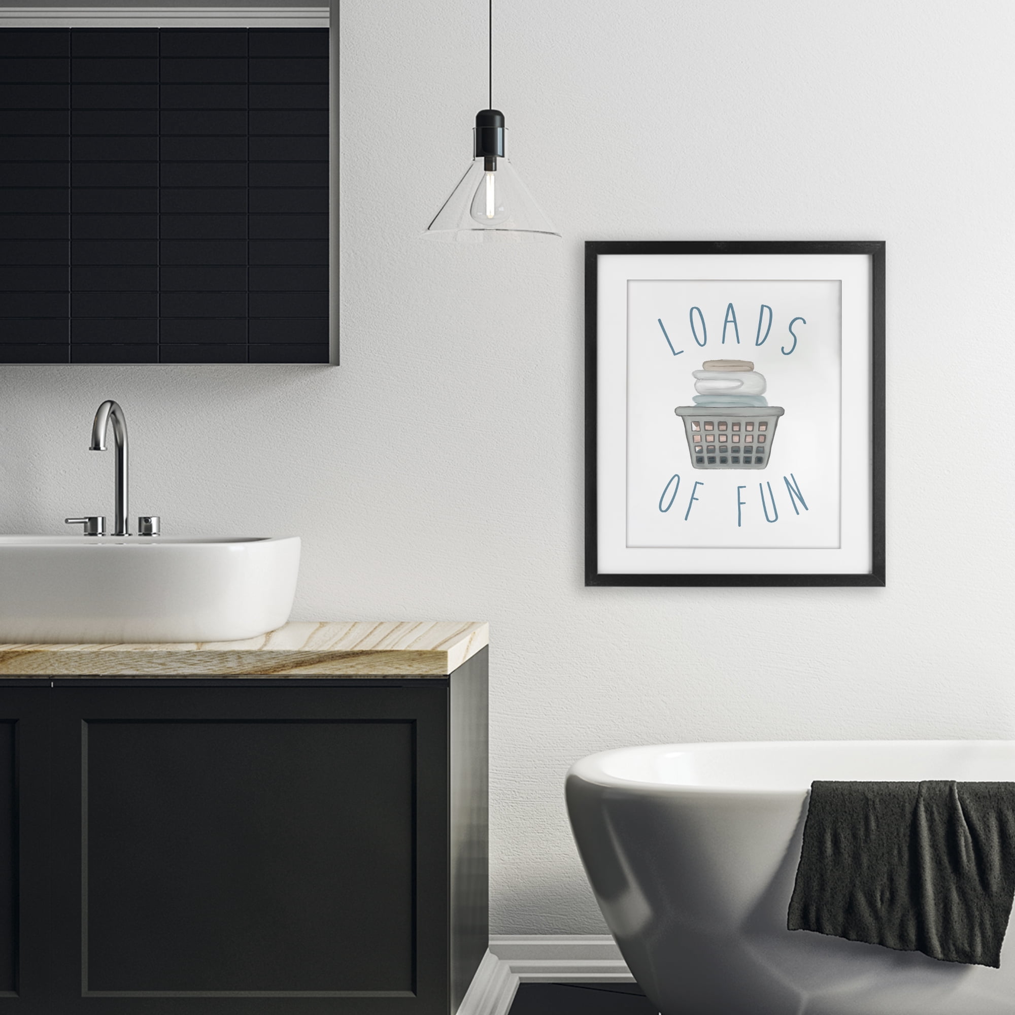 Stupell Industries Loads Of Fun Laundry Basket Black Framed Print Under Glass, design by Elizabeth Medley
