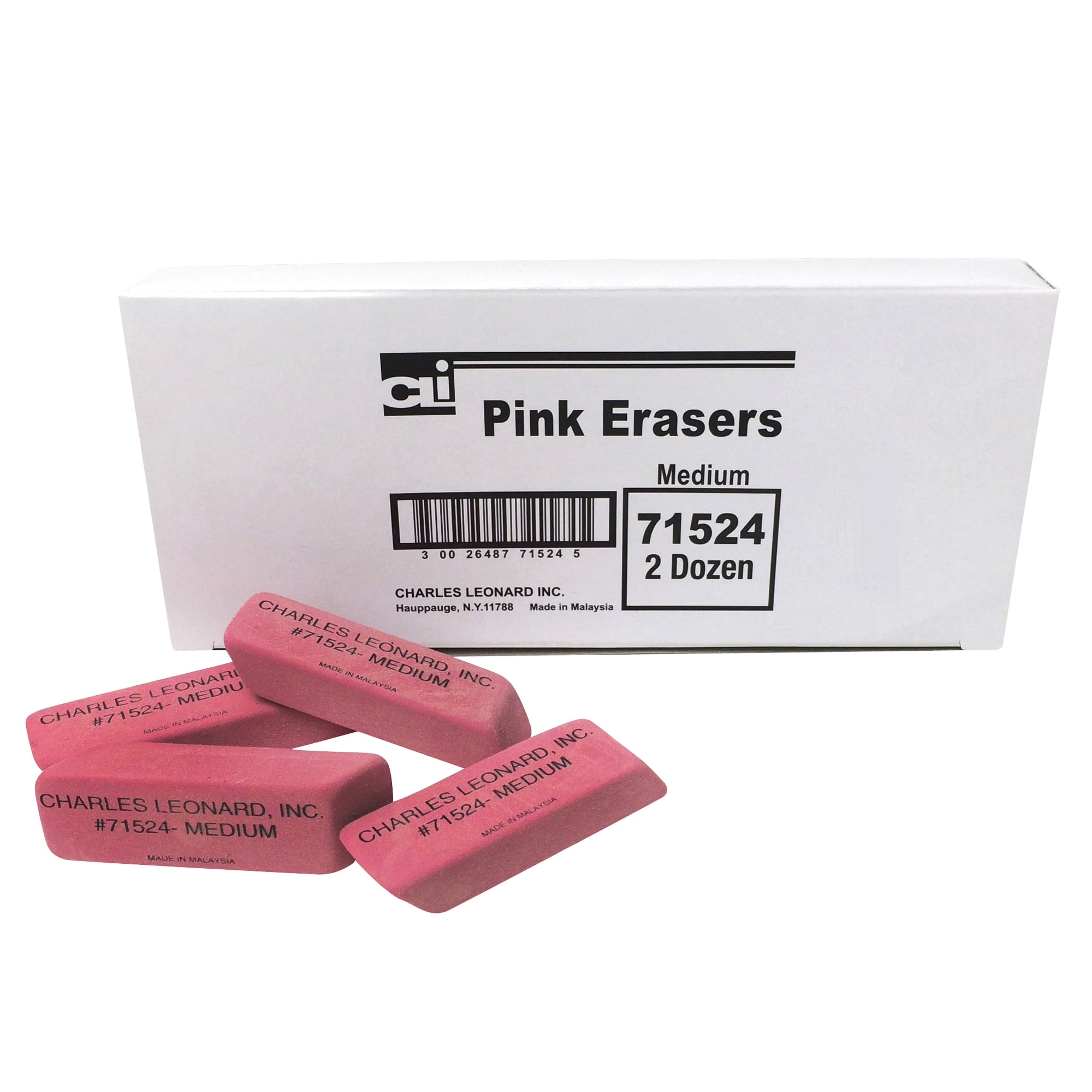Charles Leonard Medium Natural Rubber Pink Wedge Eraser, 72 Count