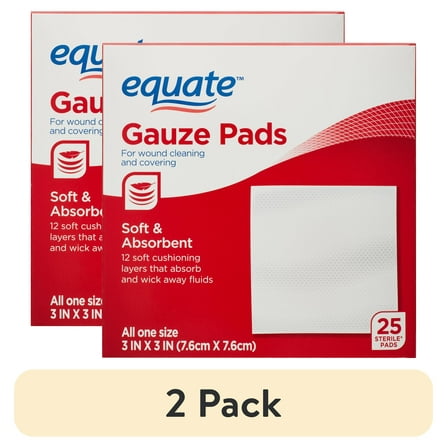 (2 pack) Equate Gauze Pads, 3" x 3", 25 Count