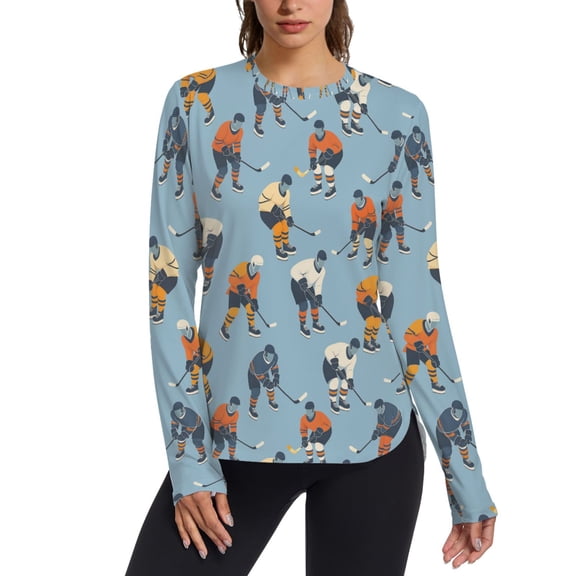 FORMRS Womens Long Sleeve Shirts UPF 50 Sun Protection Quick Dry Fishing Hiking Tops, Size S-2XL, Blue Hockey Pattern