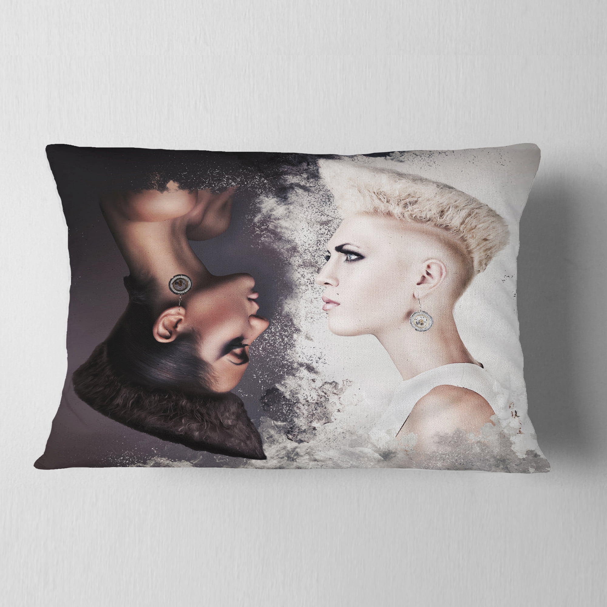 Designart Evil and Good Beautiful Women - Portrait Throw Pillow - 12x20