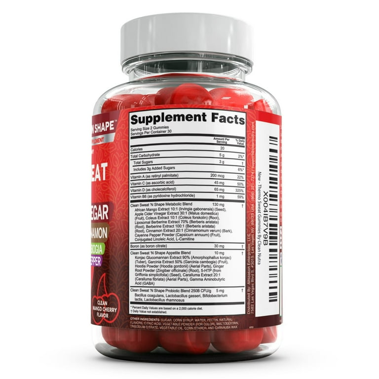 Sweat N' Shape Gummies | Apple Cider Vinegar CLA Forskolin Cinnamon  Berberine Garcinia Cambogia Probiotics Cayenne Pepper Vitamin B12 Vitamin A  Vitamin C Vitamin D Vitamin B6 Boron by Clean Nutra -