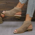 thumbnail image 6 of Hinvhai Women's Knit Chunky Block High Heels Sandals Slingback Cut Out Peep Toe Chunky Stacked Heel Ankle Booties Brown 7.5(40), 6 of 8
