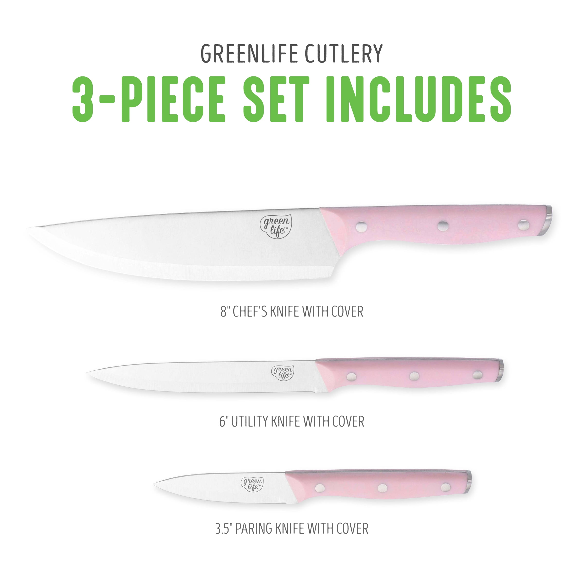 GreenLife Stainless Steel 13-Piece Knife Block Cutlery Set, Pink