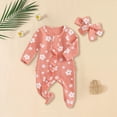 thumbnail image 2 of mgoYE Newborn Baby Girl Spring Outfits Clothes Knit Jumpsuit Ruffle Romper Newborn Coming Home Outfit for Baby Girl(Orange,3-6 Months), 2 of 7