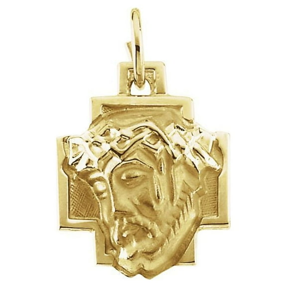 14k Yellow Gold Head Of Jesus Crown Cross Pendant 12x12mm - .9 Grams