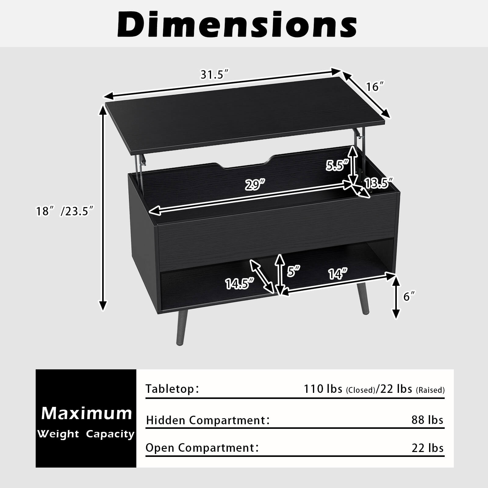 Costway Lift Top Coffee Table with Hidden Compartment Open Storage Shelves for Reception Black