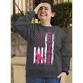 thumbnail image 3 of Breast Cancer Back The Pink American Flag US Crewneck Sweatshirt, L, Charcoal, 3 of 4
