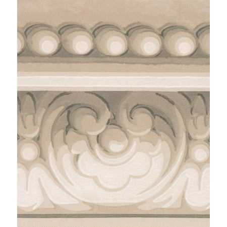 Grey White Damask Crown Molding Wallpaper Border Classic Design, Roll 15' x