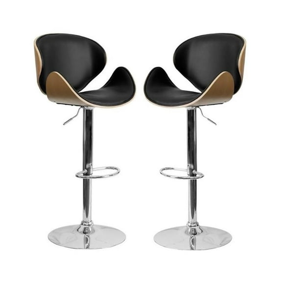 Home Square Adjustable Wood Bar Stool with Chrome Base in Beech - Set of 2