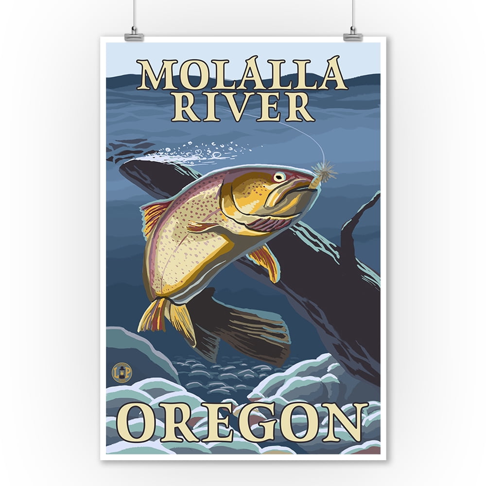Trout Fishing CrossSection Molalla River, Oregon LP Original Poster (9x12 Art Print, Wall