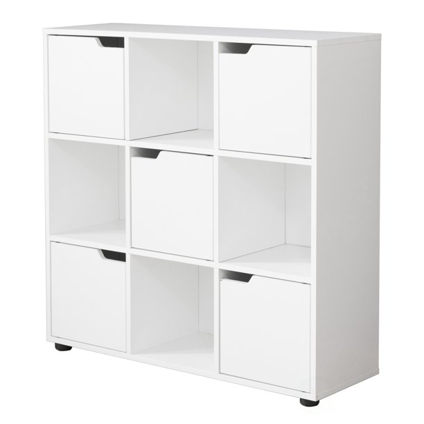 9 Cube Wooden Organizer with 5 Enclosed Doors and 4 Shelves, White