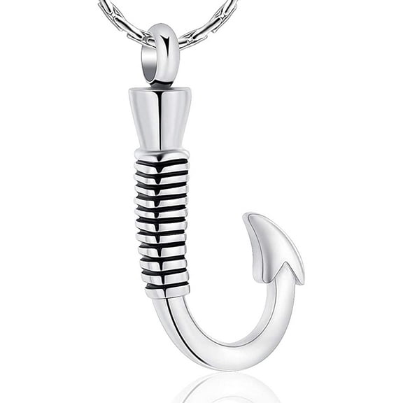 Fishing Hook Urn Necklace for Ashes Cremation Jewelry for Ashes Urn Memorial Necklace Fish Hook Design Stainless Steel Pendant Keepsake Ashes Holder for Men