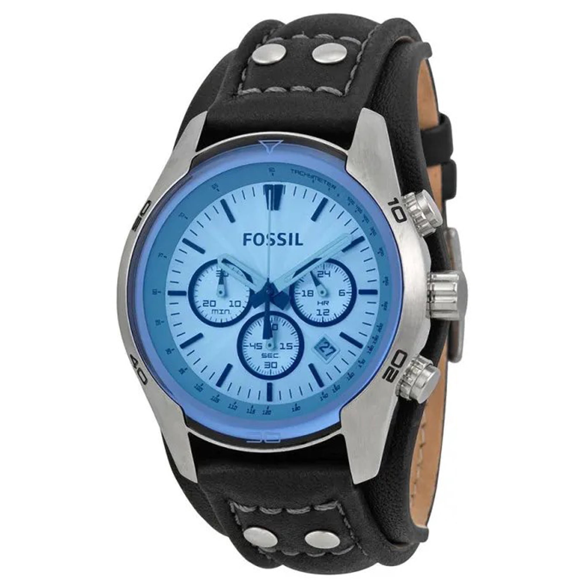 Fossil CH2564 Men's Watch, Coachman Quartz Stainless Steel and Chronograph Leather Watch, 45mm Dial