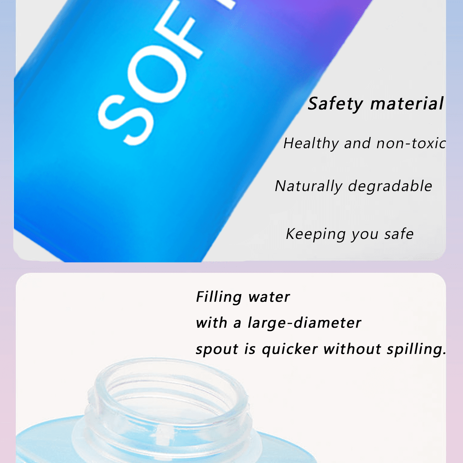2- Pack Folding Soft Flask Portable Collapsible Running Lightweight Water Bottle for Outdoor Sports,Travel with Mouthpeice Cover - Ideal for Hiking Cycling Climbing (500ml/16.9oz, Pink Blue)