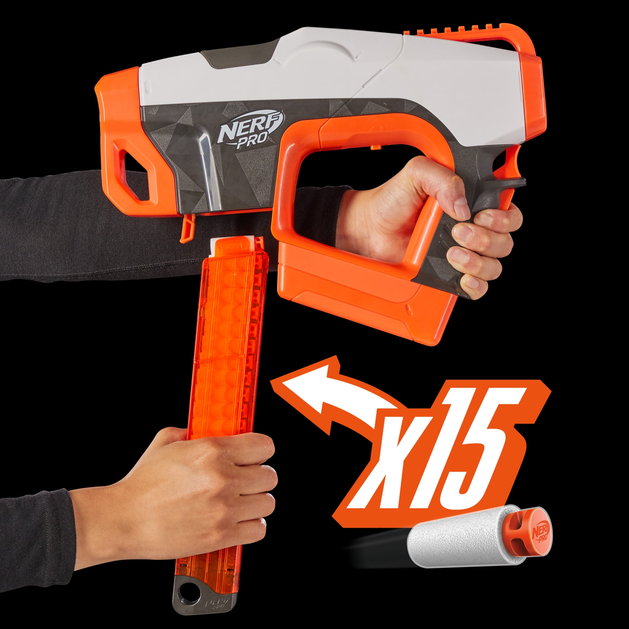 Nerf Pro Sender Half-Length Semi Auto Dart Blaster, 30 Nerf Pro Half-Length Darts, Magazine, 14+