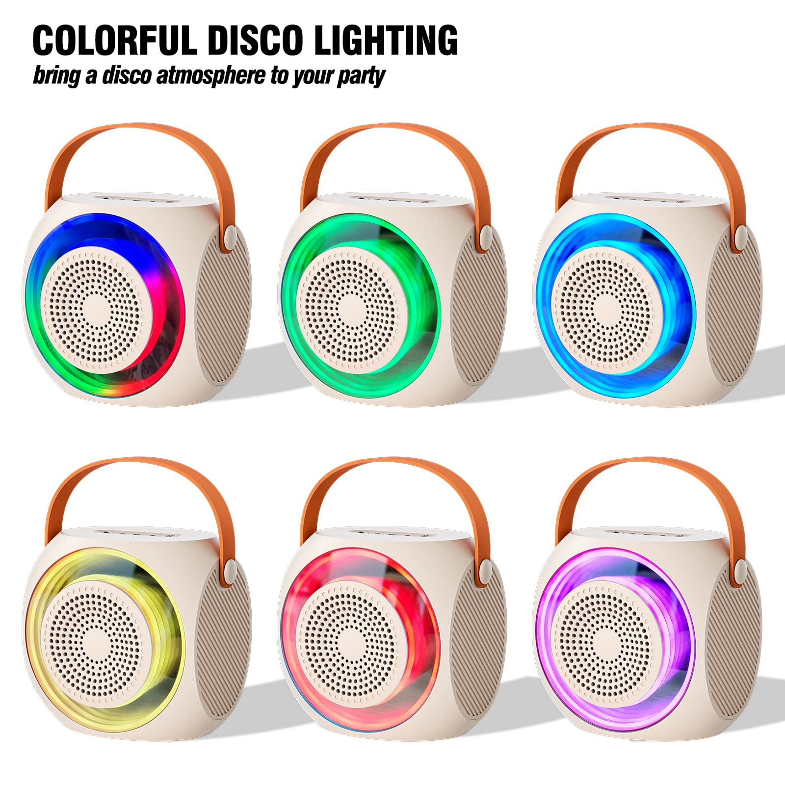 Mini Karaoke Machine for Kids Adults, Portable Karaoke Speaker with 2 Wilreless Microphones and Bluetooth for Home Party, Birthday Gifts for Boys/Girls,Beige