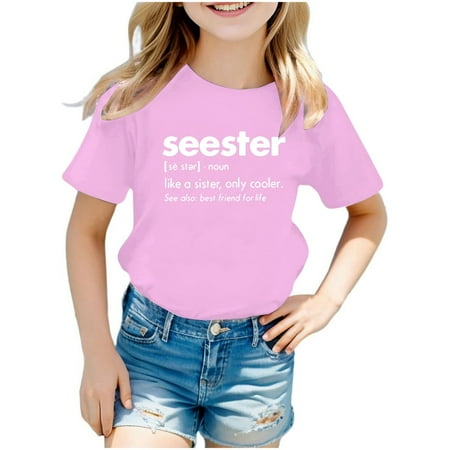 

LIhncine T Shirts for Teen Girls Fashion Children Kids Boys Girls Summer Short Sleeve Letter Printed Shirt Blouse Top Casual Tunic Clothes Tops for Girls (Pink 7-8 Years)