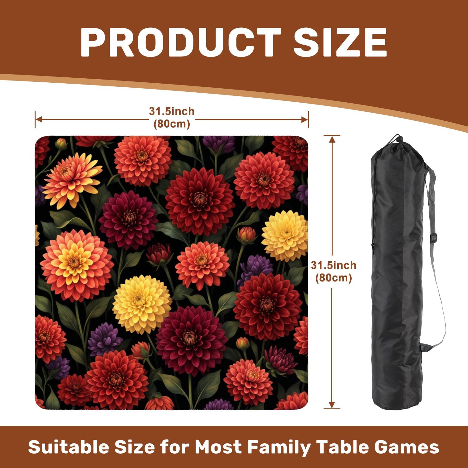 Mahjong Mat 31.5" x 31.5" Seamless autumn flowers changeable Vintage painting style Non-Slip Noise Reduction American Mahjong Tiles Table Cover for Dominoes Poker Card Board Games Gift