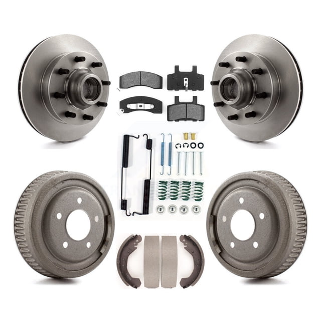 Transit Auto Front Rear Disc Brake Rotors Hub Assembly Semi-Metallic Pads and Drum Kit (7Pc) for Car 1995-1997 GMC Yukon RWD with DIESEL engine with 10" Diameter K8S-102184
