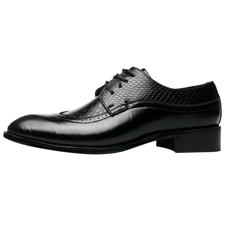 Santimon Men Derby Crocodile Pattern Pointed Toe Shoes Lace Up Brogue Dress Business Shoes Black 8 US, Men's