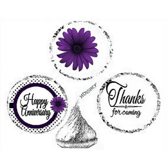 216ct Purple Happy Anniversary Party Favor Candy Decoration Stickers Labels Fits Kisses Chocolates Party Favors Envelope