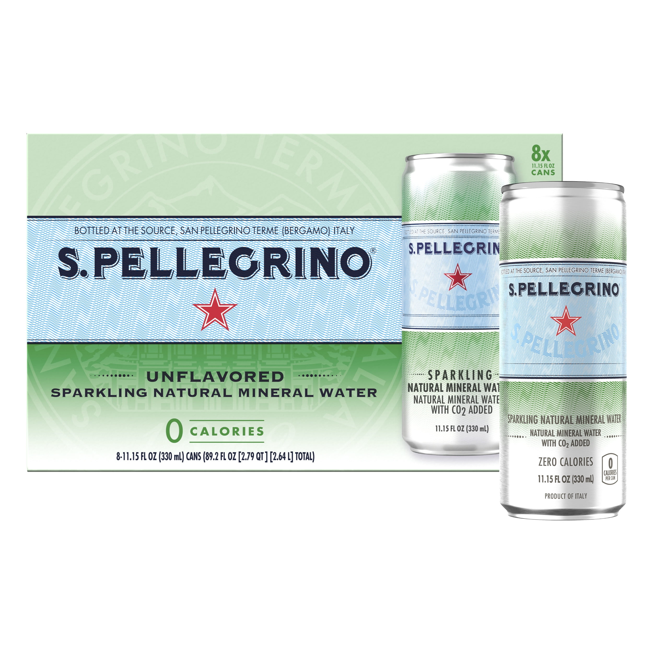 S.Pellegrino Sparkling Natural Unflavored Mineral Water, 89.2 fl oz, 8 Pack Cans